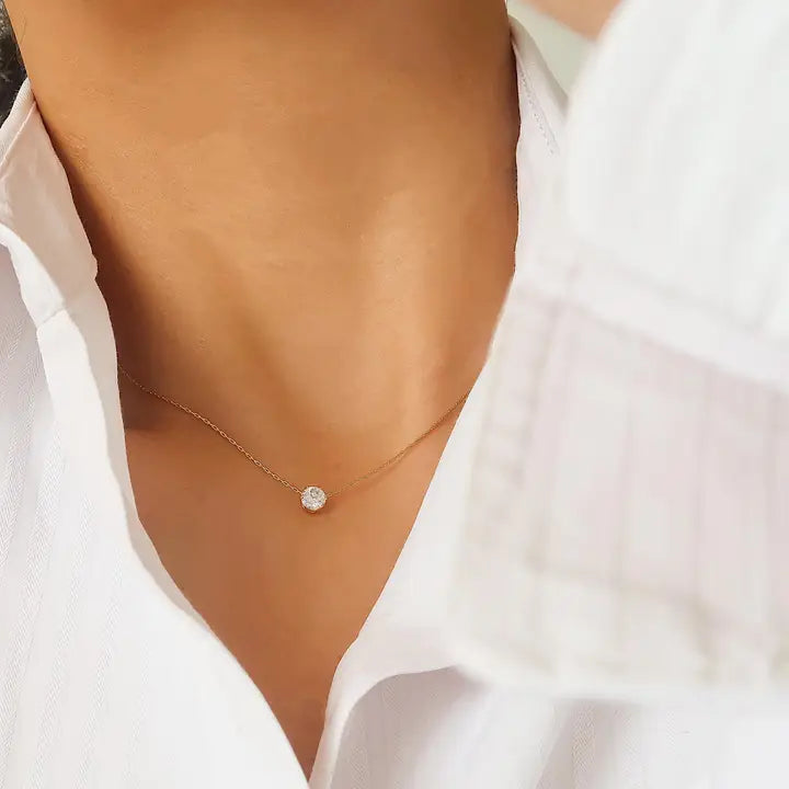 Ciara 18K Non-Tarnish Petite Round CZ Necklace - Yellow Gold