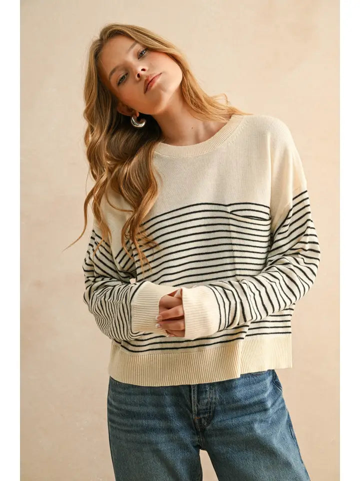 Stripe Knitted Sweater - Cream & Black