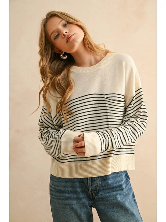 Stripe Knitted Sweater - Cream & Black