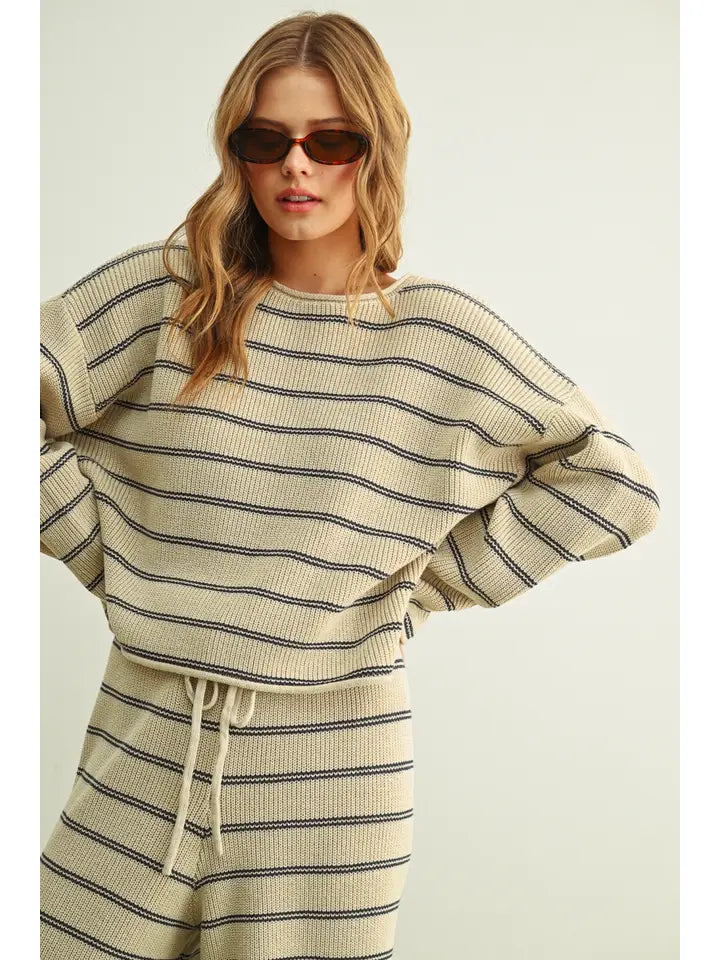 Striped Sweater Top - Stone & Blue