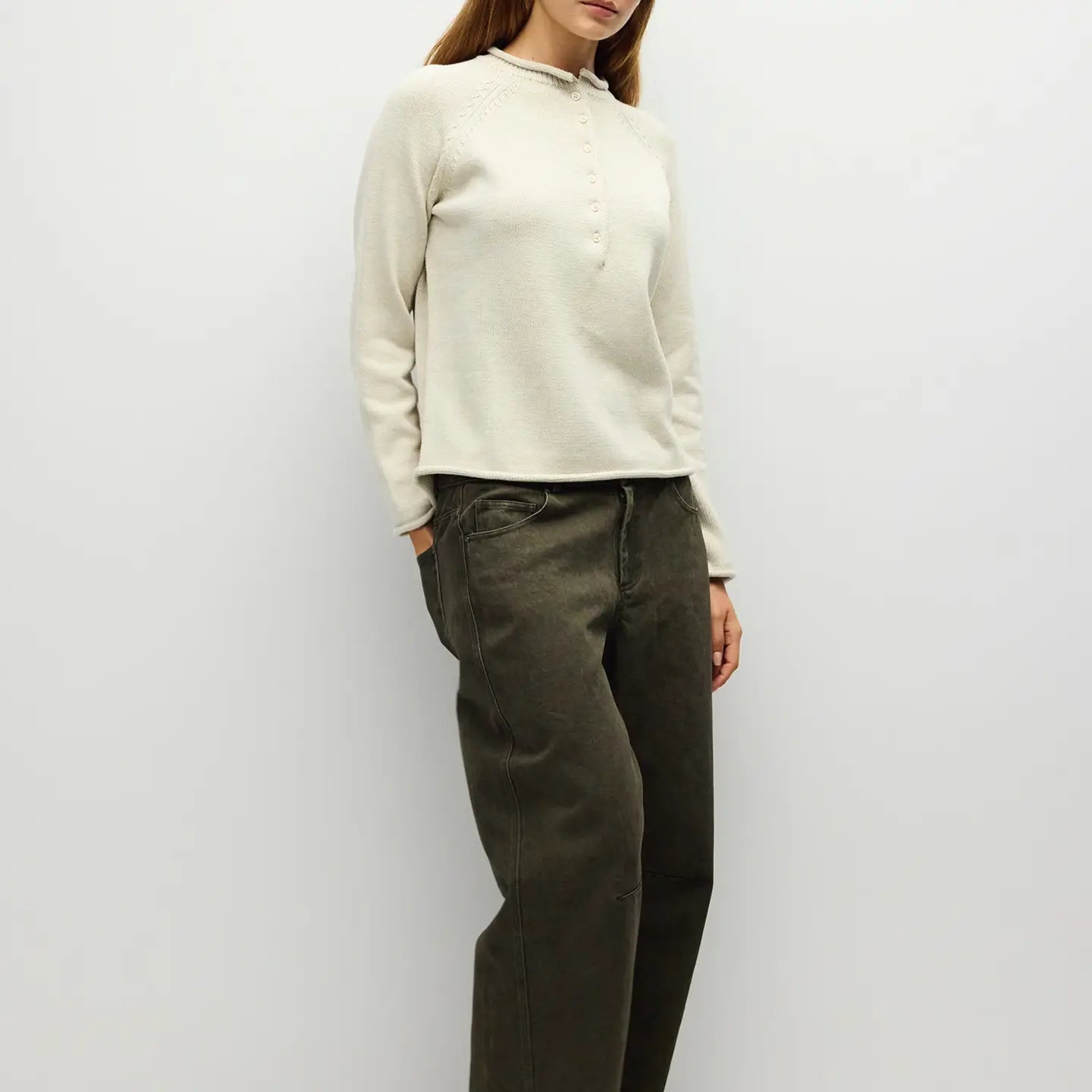 Rolled Neck Raglan Sweater - Oatmeal