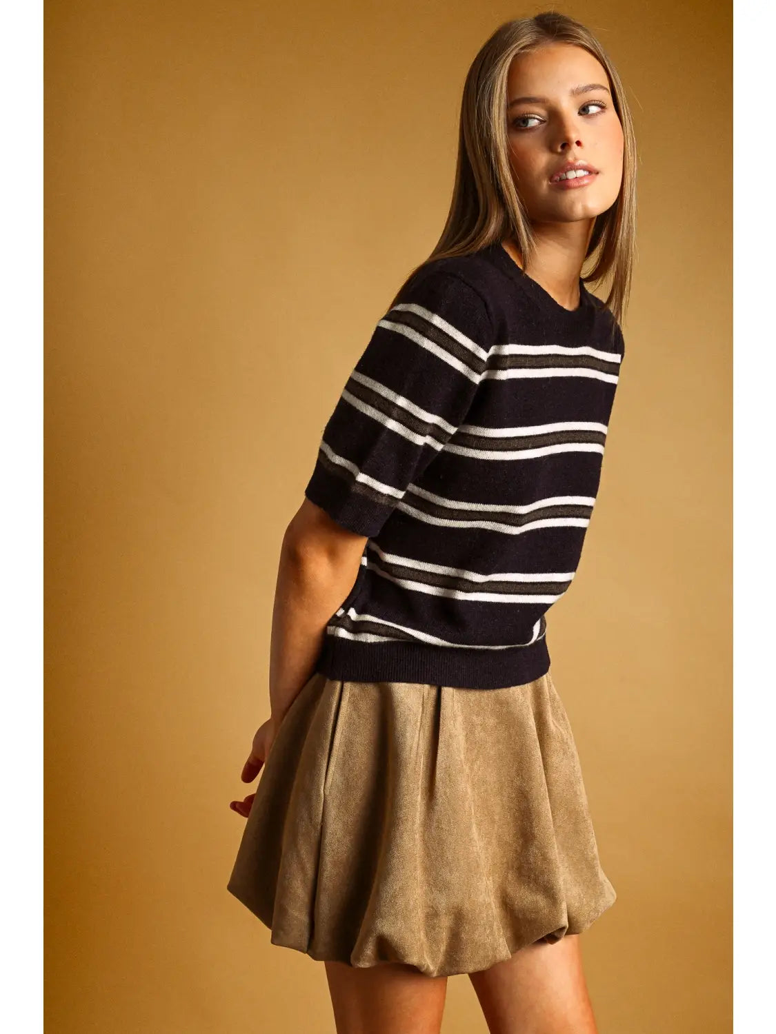 Short Sleeve Knit Top - Navy Multi