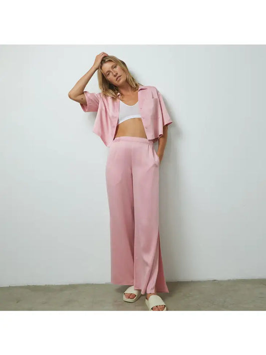 Lunya - Washable Silk High Rise Pant Set - Serene Pink