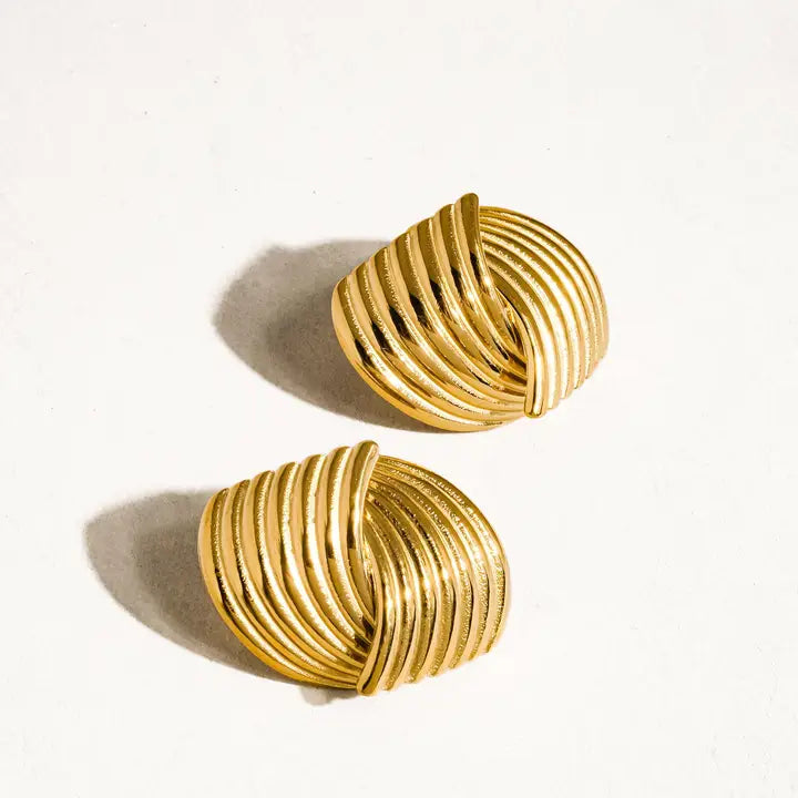 Athens 18K Non-Tarnish Wavy Studs - Gold