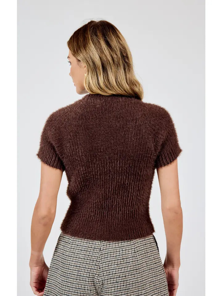 Rudy Ribbed Short Sleeve Sweater - Brown