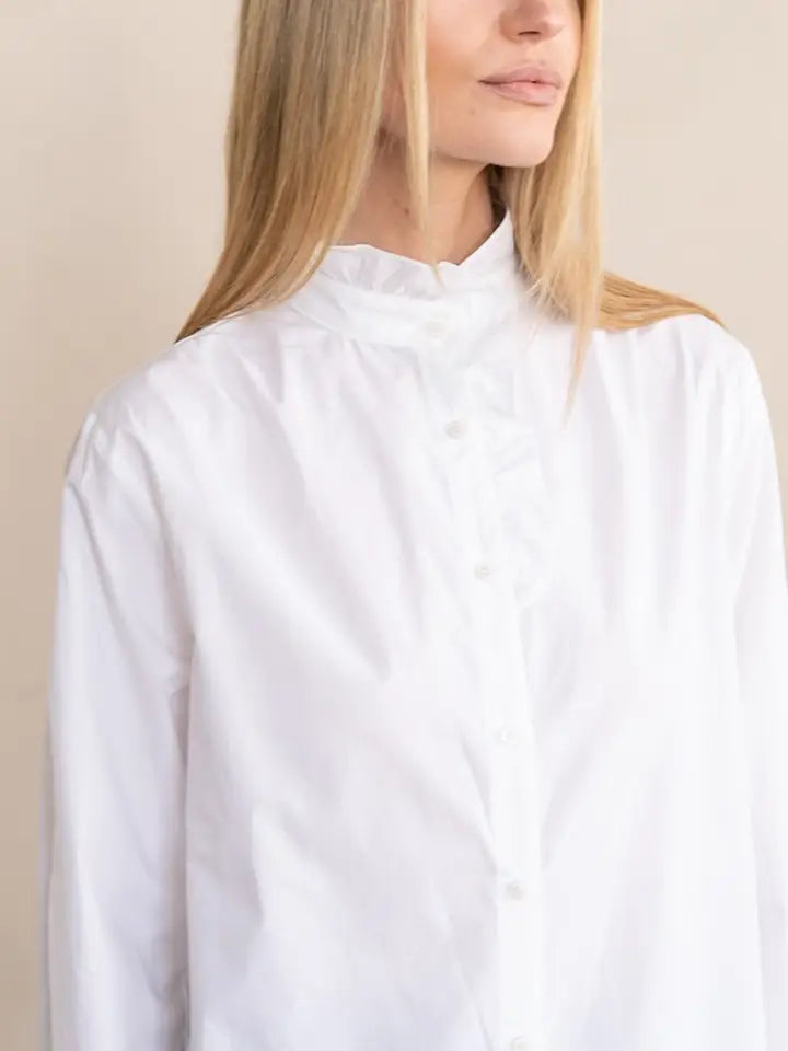 Ruffle Collar Button Blouse - White