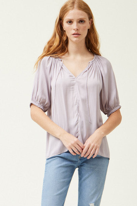 Grade + Gather - Half Sleeve Satin Blouse - Purple Haze