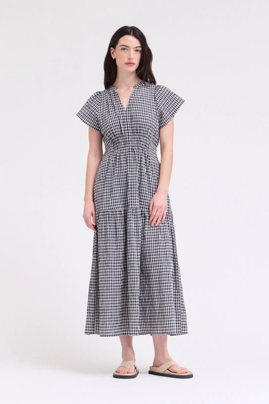 Grade + Gather - Ruffle Gingham Midi Dress - Midnight