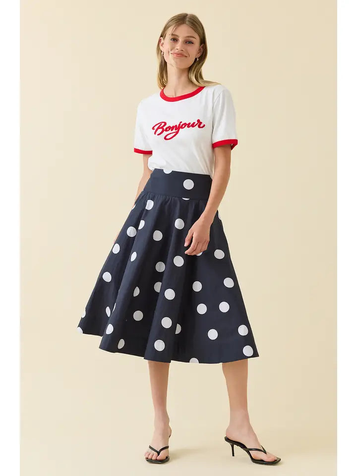 Polka Dot Midi Skirt - Navy
