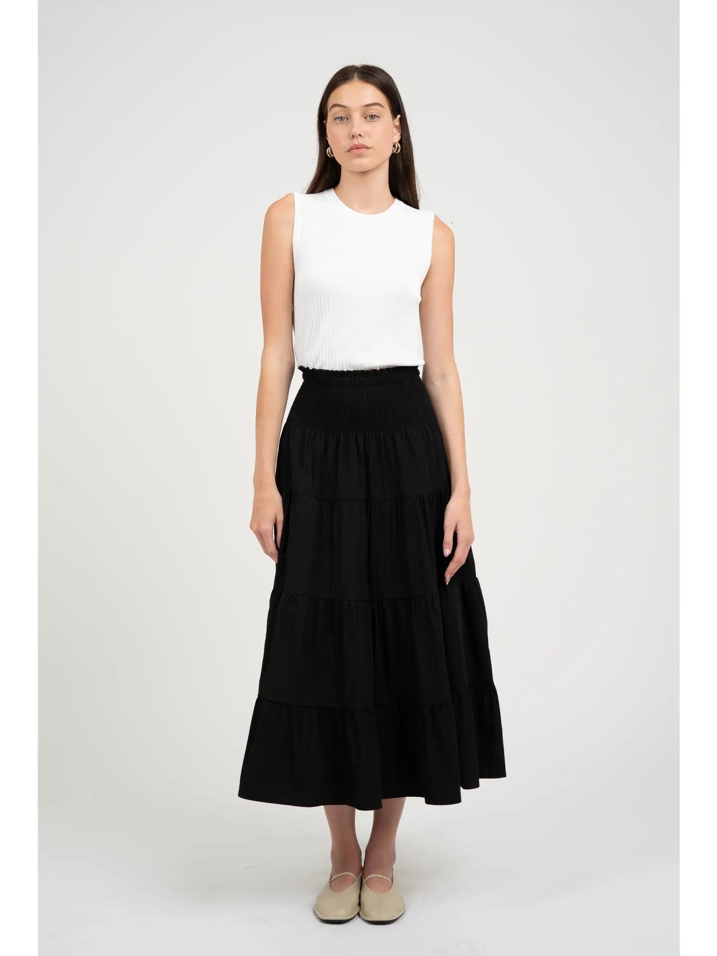 High Waist Tiered Skirt - Jet Black