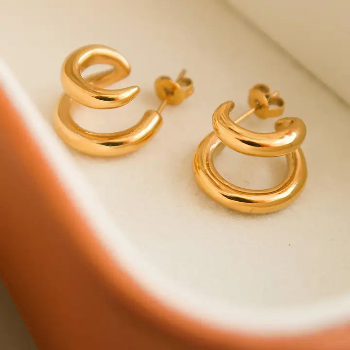 Madison Gold Non-Tarnish Double C Hoop Earring