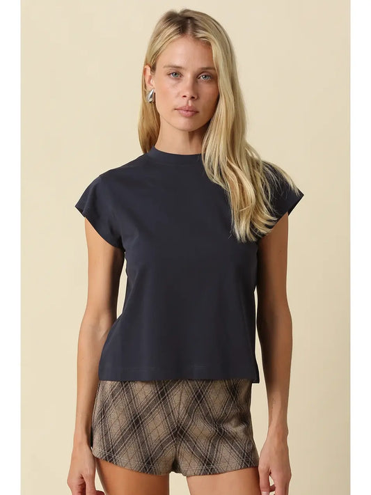 Valerie Cap Sleeve Crop Tee - Navy