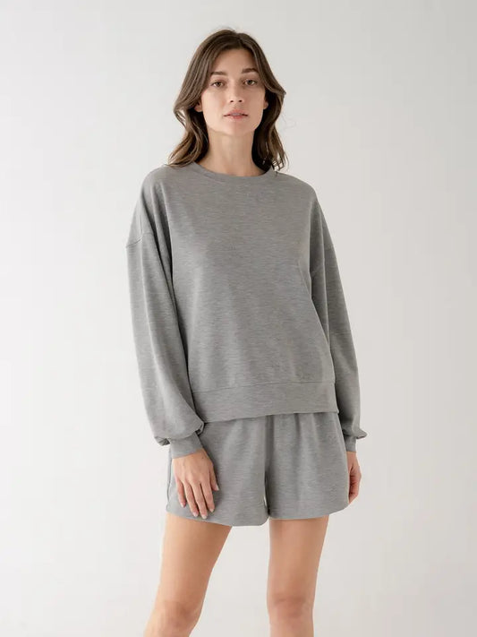 Long Sleeve Crew Neck Pullover - Heather Grey