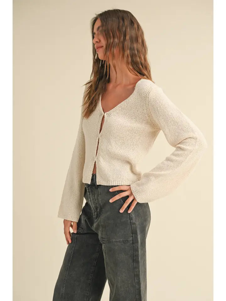 Knitted Cardigan with Front Closure - Ivory