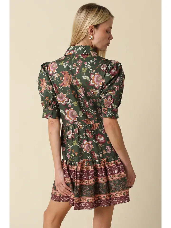 Floral Wrap Mini Dress - Green Mauve