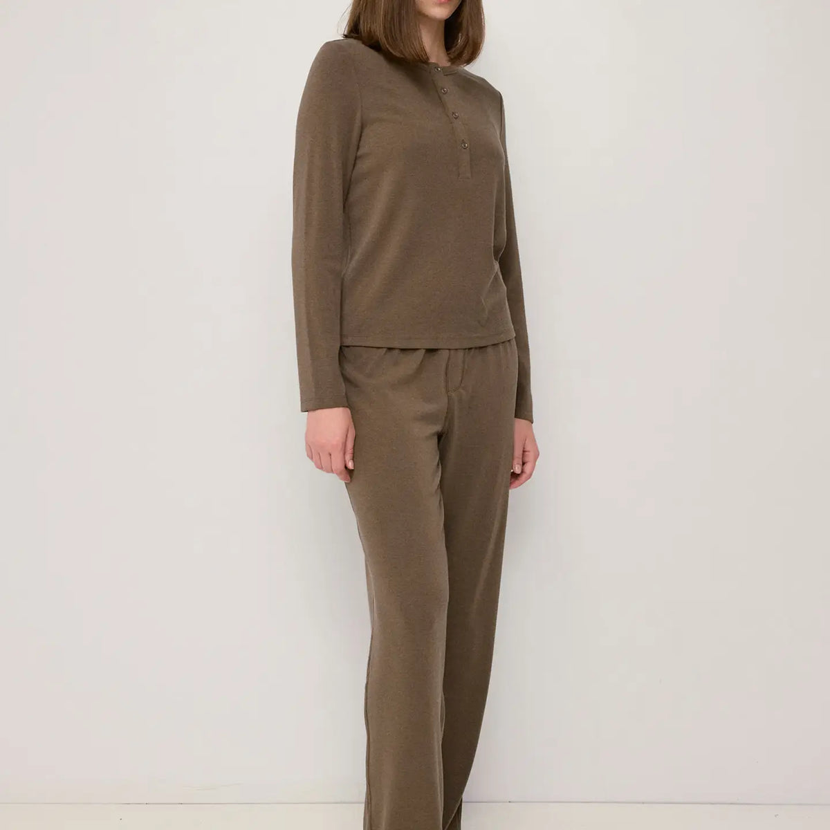 Knit Wide Leg Boxer Pants - Dark Taupe