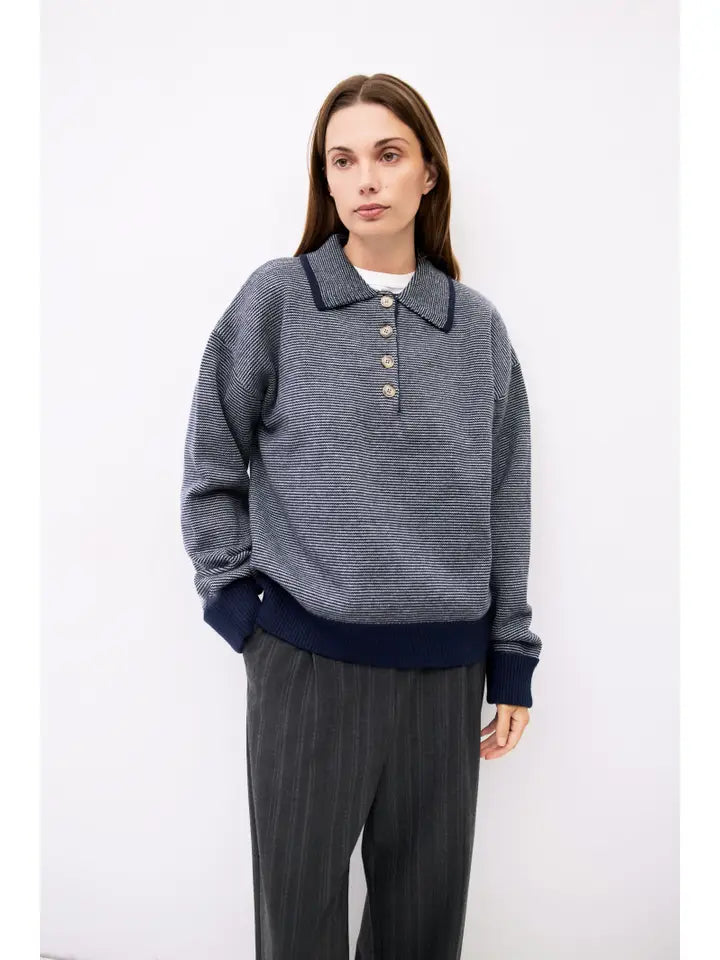 The Myers Sweater - Navy & Heather Grey