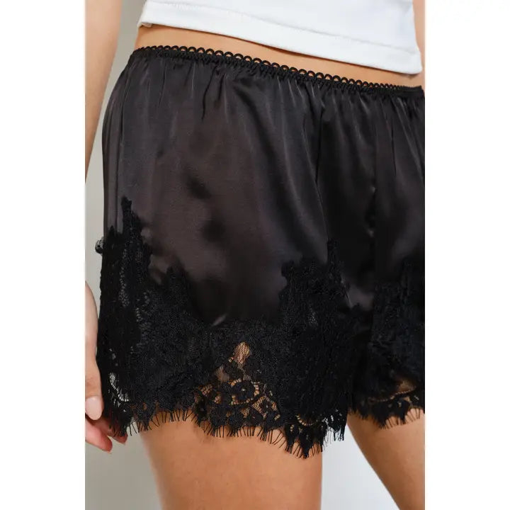 Maisy Lace-Trim Satin Short - Black