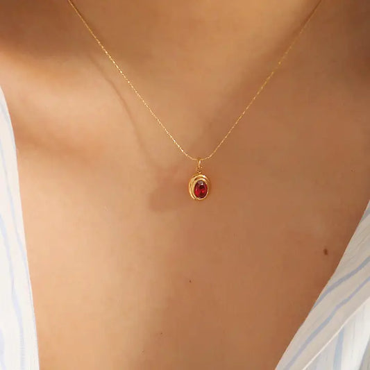 Cornelia 18K Non-Tarnish Gemstone Necklace - Red