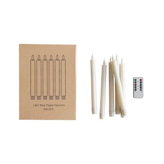 Flameless LED Wax Taper Candles - Set of 6