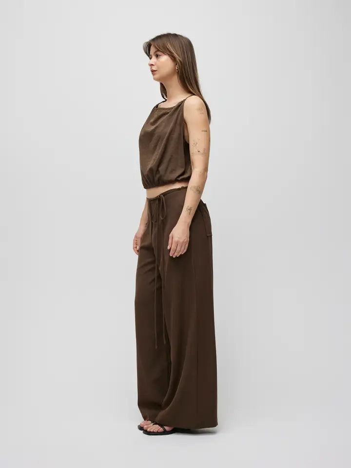 Tie Front Lightweight Pants - Brown