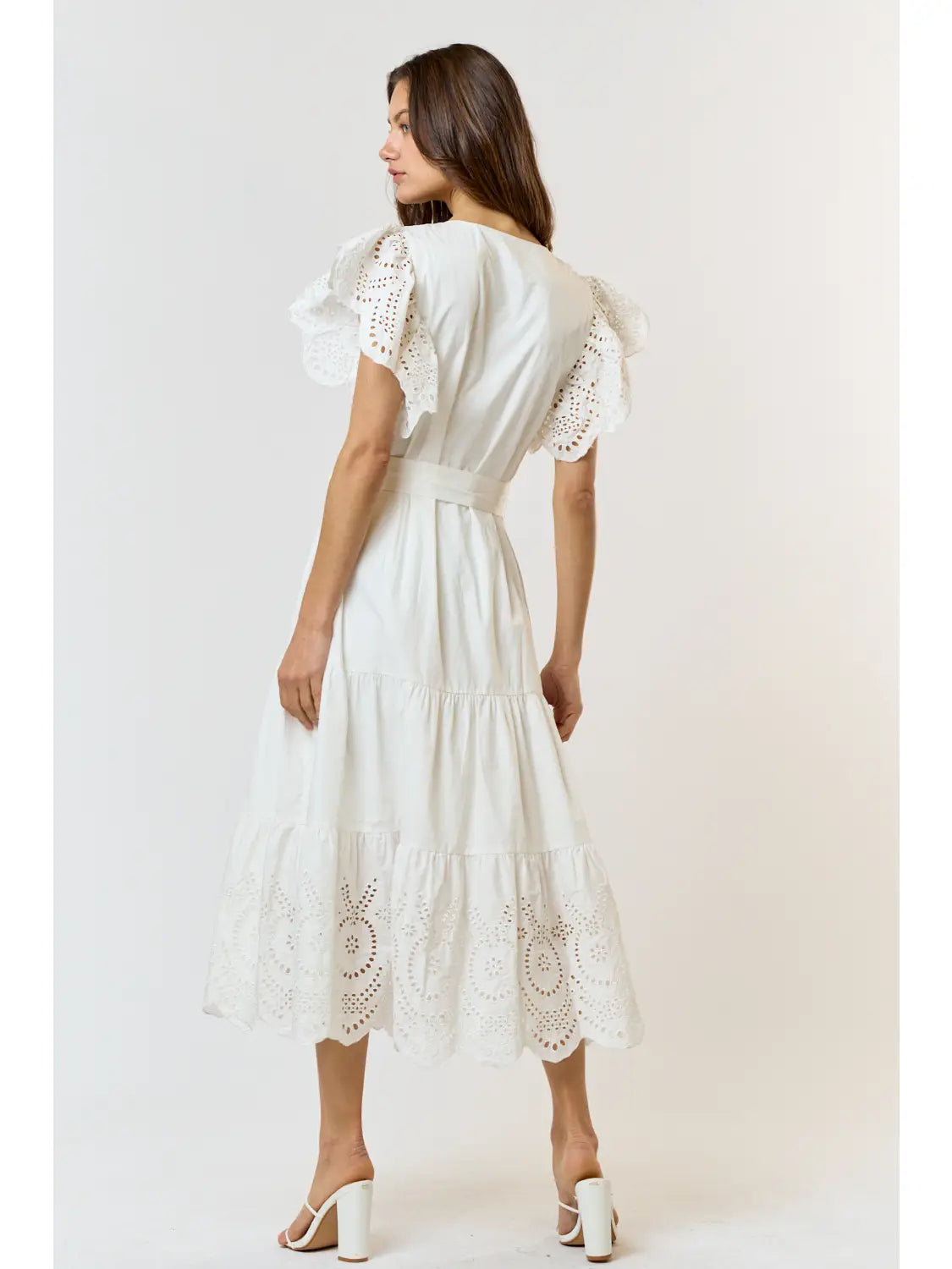 Cotton Eyelet Scalloped Midi Dress - Off White