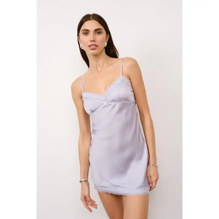 Josephine Lace Trim Satin Mini Dress - Lilac