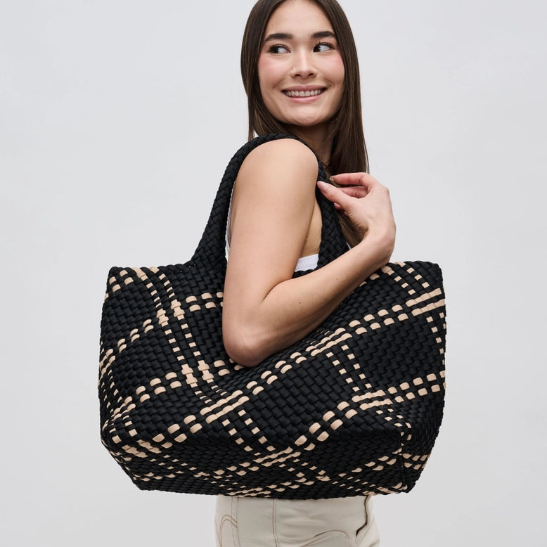 Sky's The Limit - Large Woven Neoprene Tote - Black + Nude