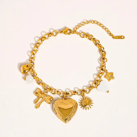 Eydn 18K Gold Non-Tarnish Heart Locket Charm Bracelet - Yellow Gold