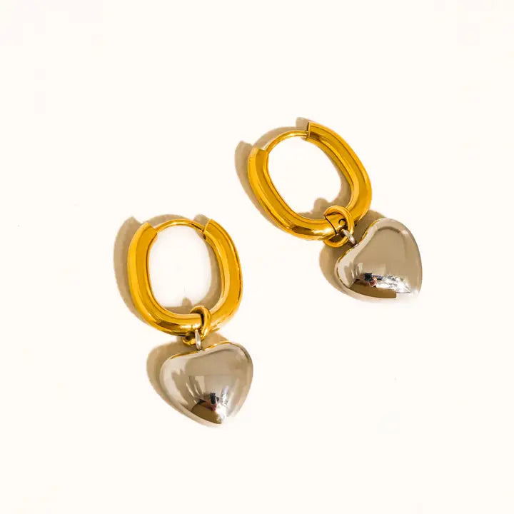 Noor 18K Non-Tarnish Two Tone Heart Earring