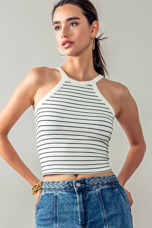 Striped Ribbed Tank - Cream