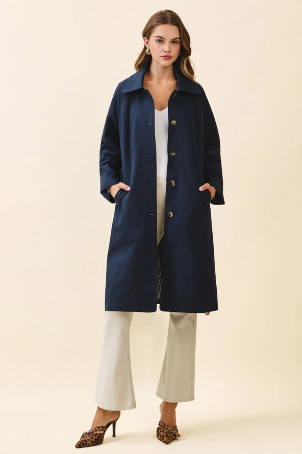 Longline Trench Coat - Navy