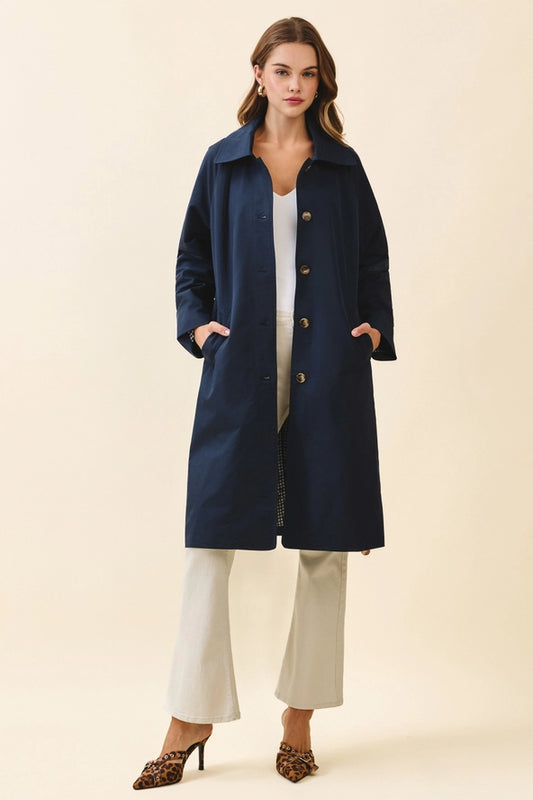 Longline Trench Coat - Navy
