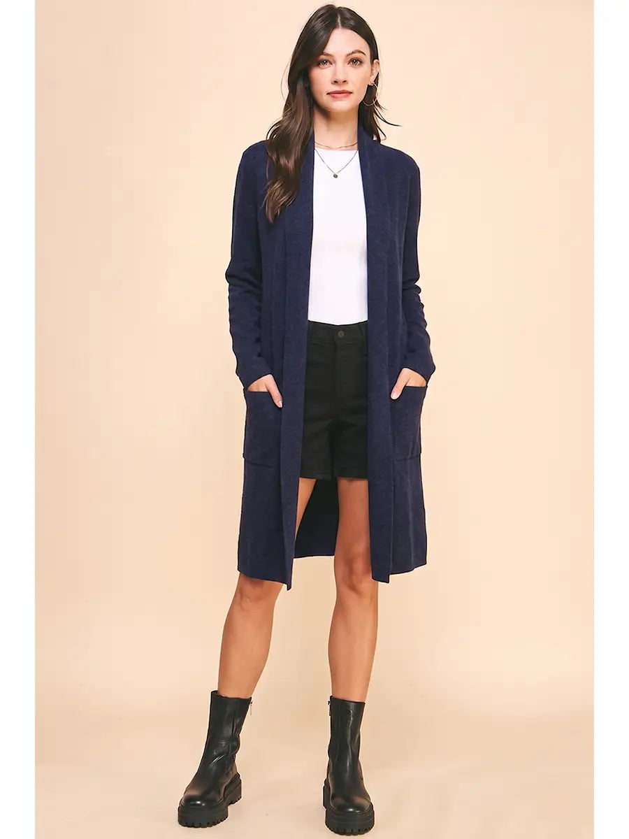 Open Knitted Cardigan - Dark Denim