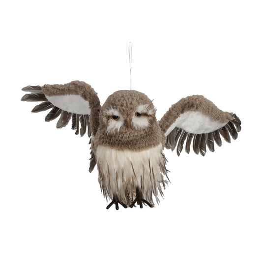 Faux Fur & Feather Flying Owl - Brown