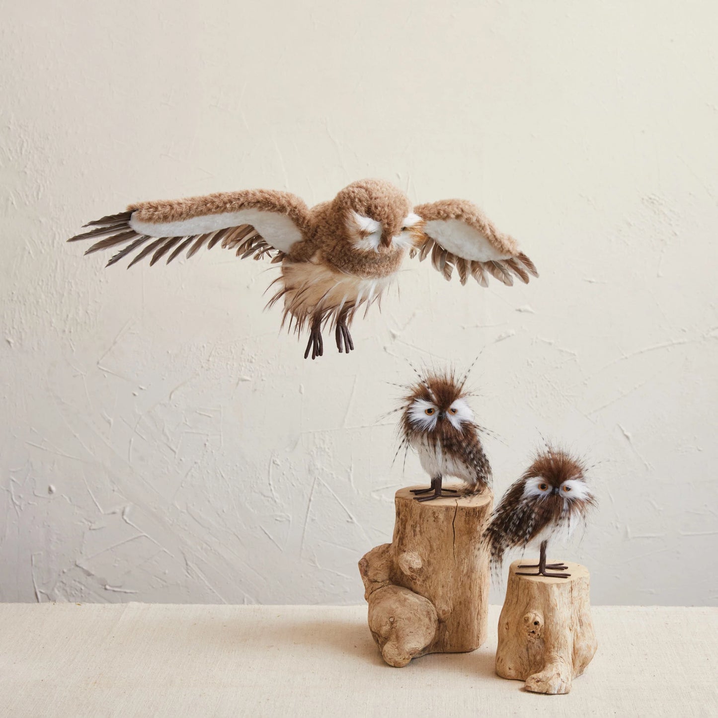 Faux Fur & Feather Flying Owl - Brown