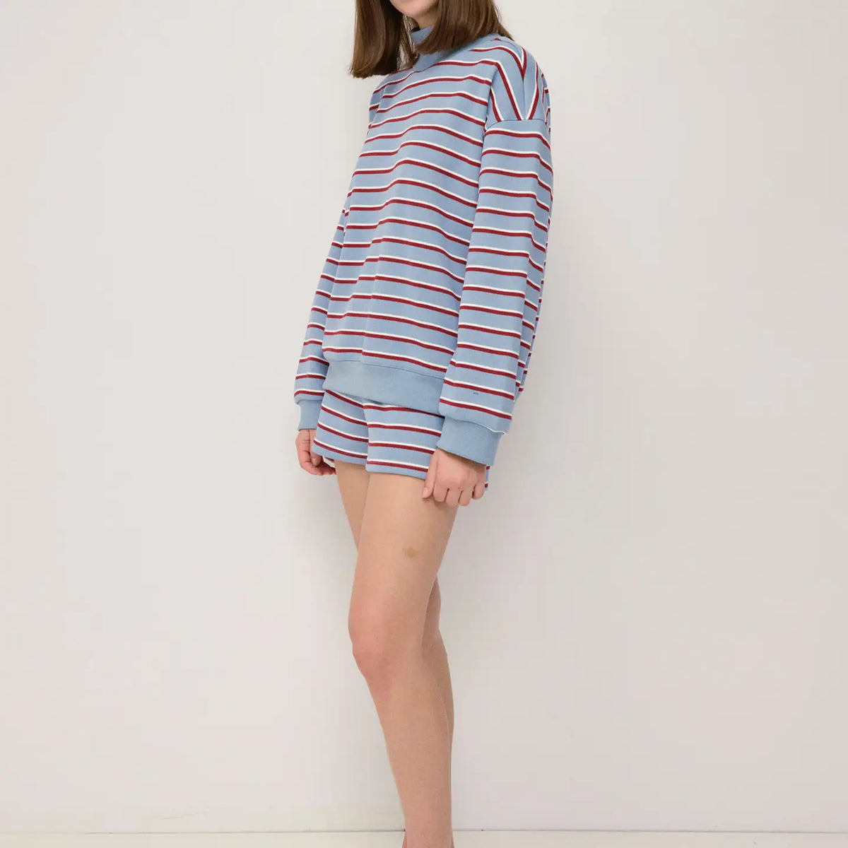 Striped Knit Shorts - Blue, Burgundy + White