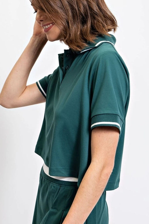 Polo Crop Tennis Shirt - Green Jasper