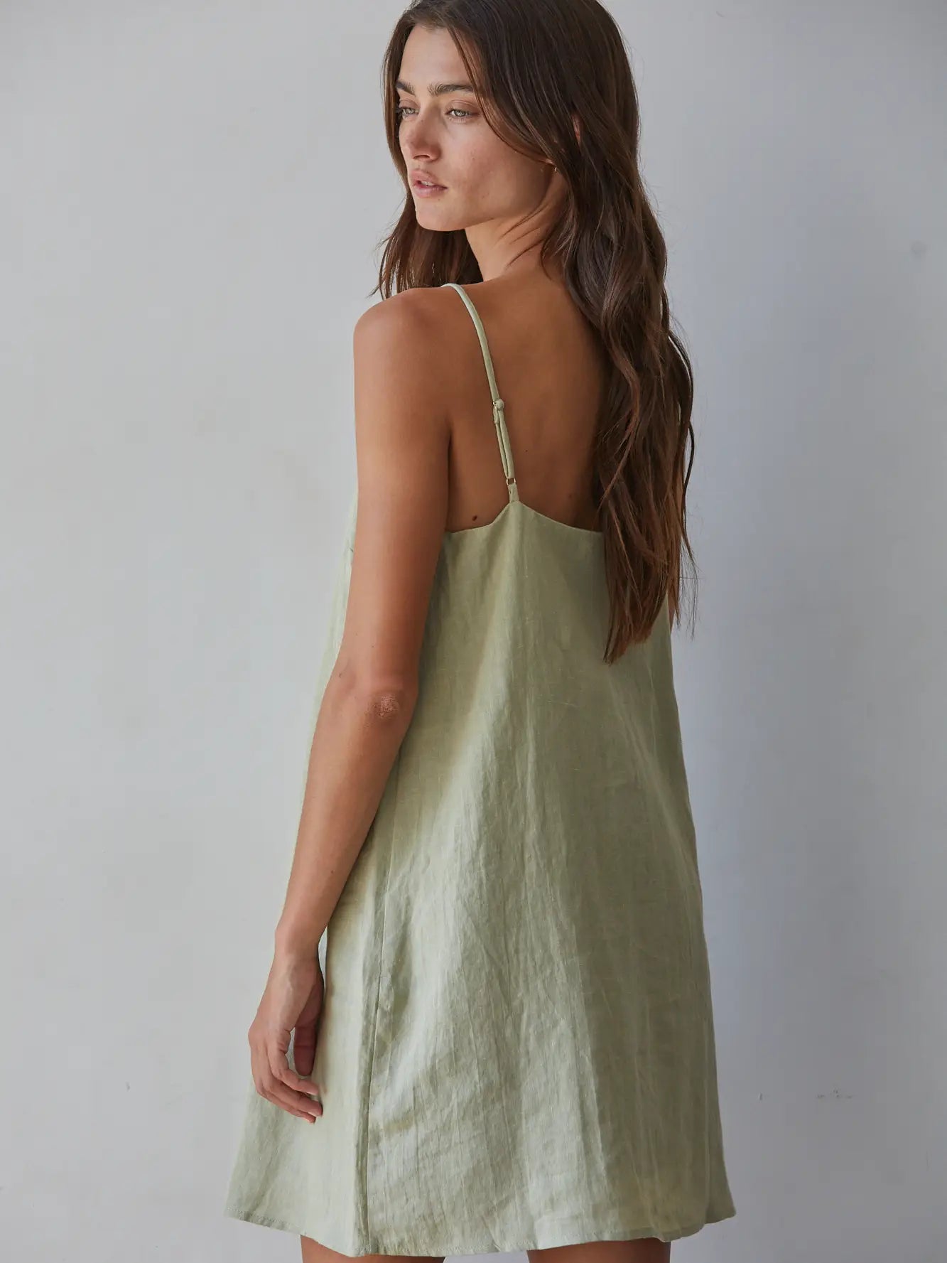 Woven Linen Mini Dress - Dusty Sage