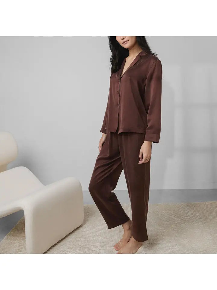 Lunya - Washable Silk Long Sleeve Pant Set - Dozing Umber