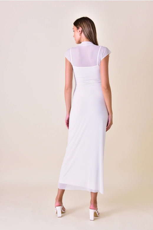 Chic Mock Neck Cap Sleeve Maxi Dress - Ivory