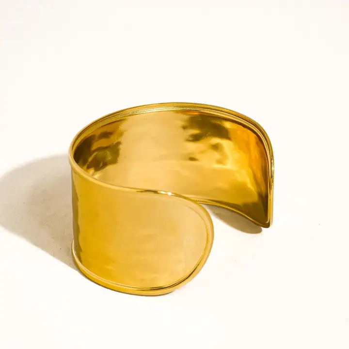 18K Gold Non-Tarnish Wide Statement Cuff Bracelet - Yellow Gold