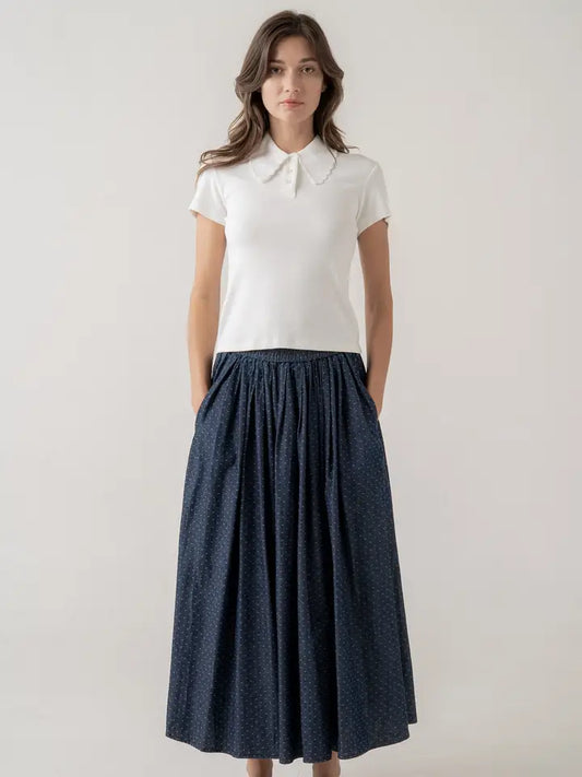 Scallop Collar Knit Polo - White