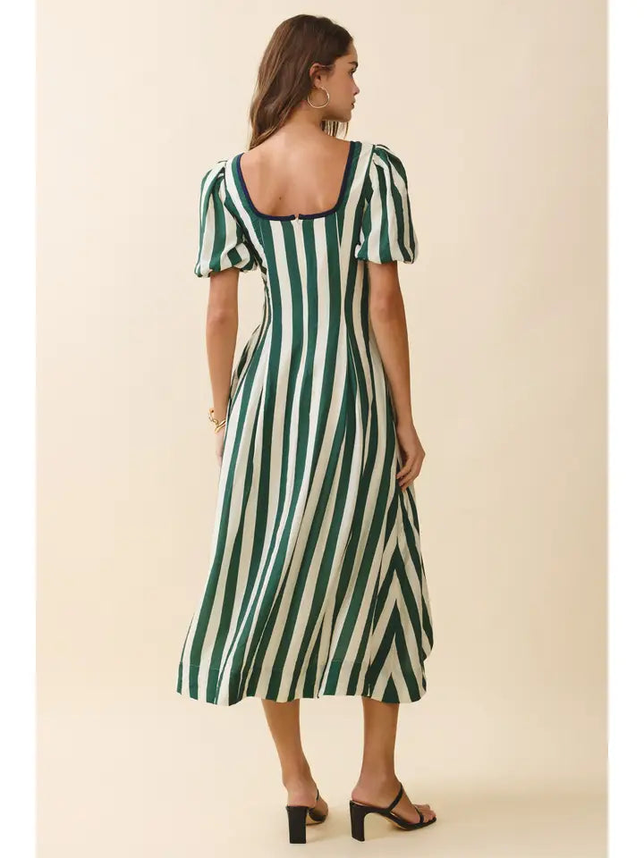 Square Neck Midi Dress - Green