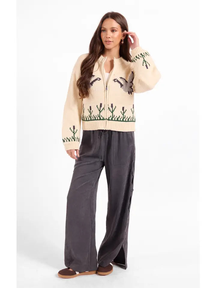 Songbird Zip Sweater - Cream Multi