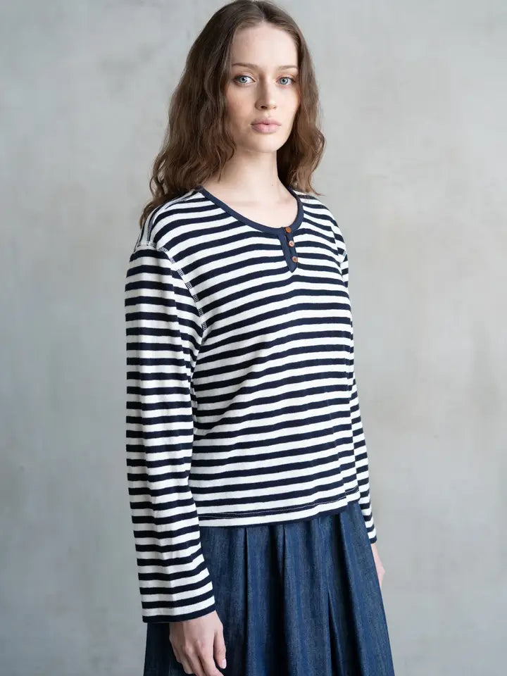 Striped Round Neck Top - Navy Stripe