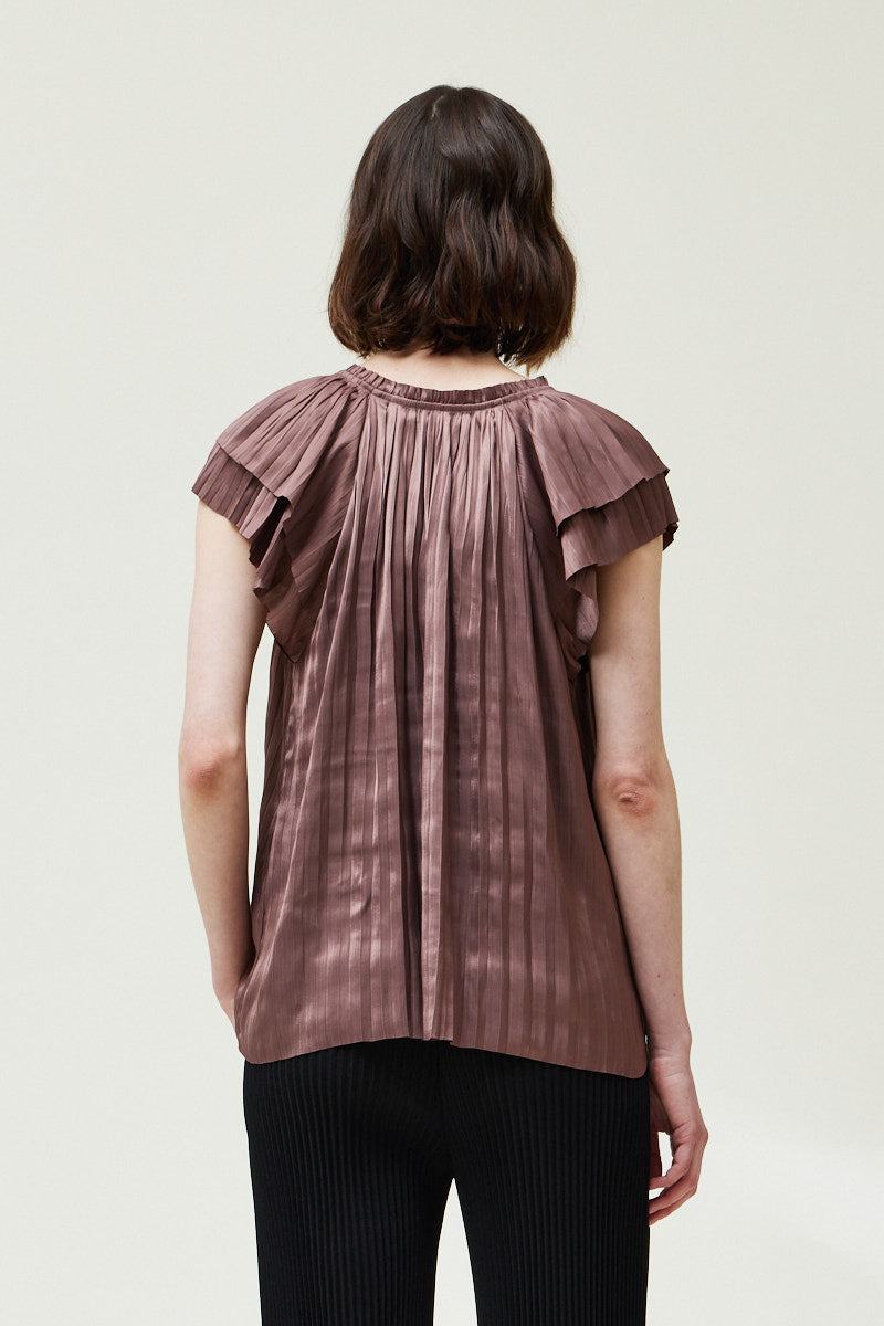 Grade + Gather - Pleated Satin Blouse - Dark Orchid