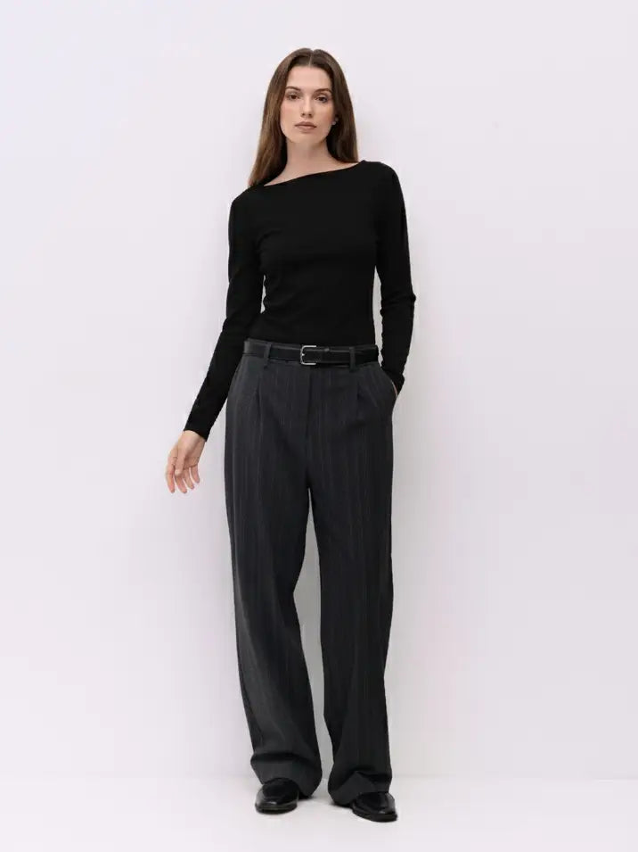 Soft Brushed Wide Neck Long Sleeve - Black