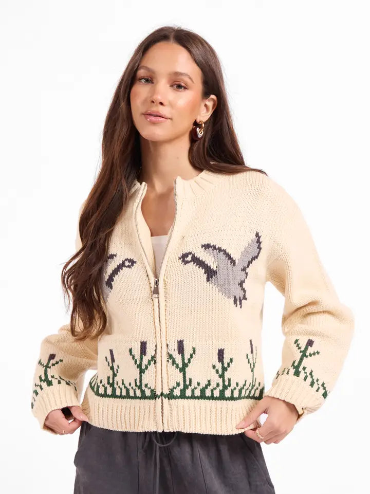 Songbird Zip Sweater - Cream Multi