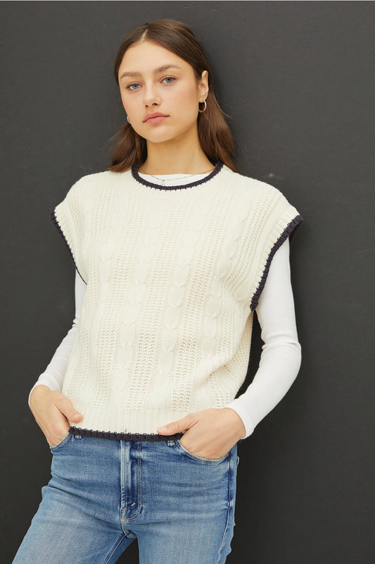 Chunky Cable Knit Sweater Vest - Ivory